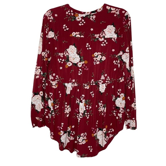 ❄️3/$18 TORRID Burgundy Floral Long Sleeve Blouse, Large - Picture 5 of 10